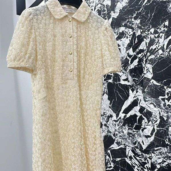 限定希少セリーヌ リトルデイジー刺繍レースドレス偽物 2R65J548V
